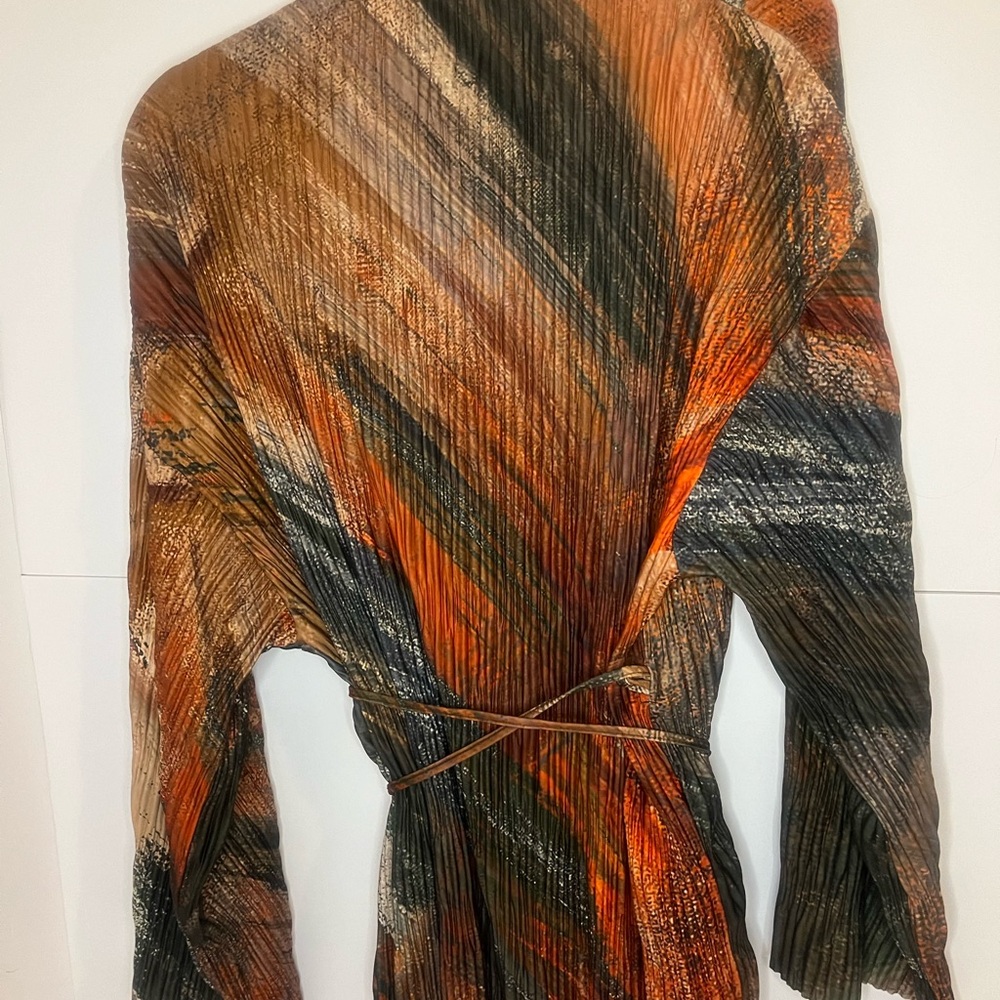 Zara pleated orange green printed bell sleeve kimono wrap size M - Picture 6 of 7